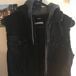 Black Jean hooded Vest